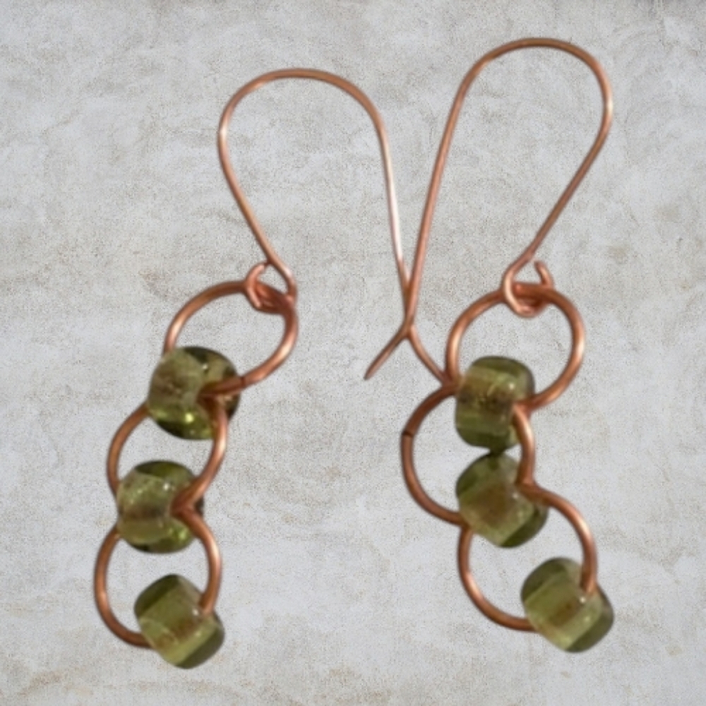 NWT handmade Copper and Olive Czech Glass Beaded Earrings